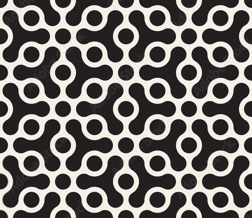 Fototapeta Vector seamless geometric pattern. Contrast abstract background. Polygonal grid with rounded shapes and circles.