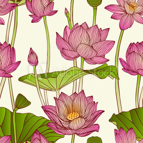 Fototapeta Vector seamless pattern - lotus flowers