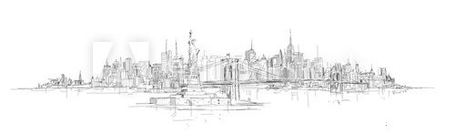 Fototapeta vector sketch hand drawing panoramic new york city silhouette