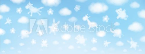 Fototapeta Vector sky background, cute animals cartoons.