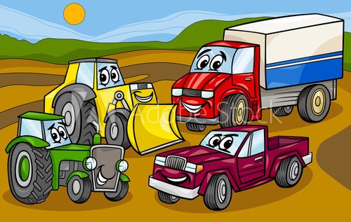 Fototapeta vehicles machines group cartoon illustration