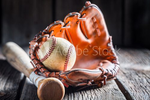Fototapeta Vintage Baseball in a leather glove