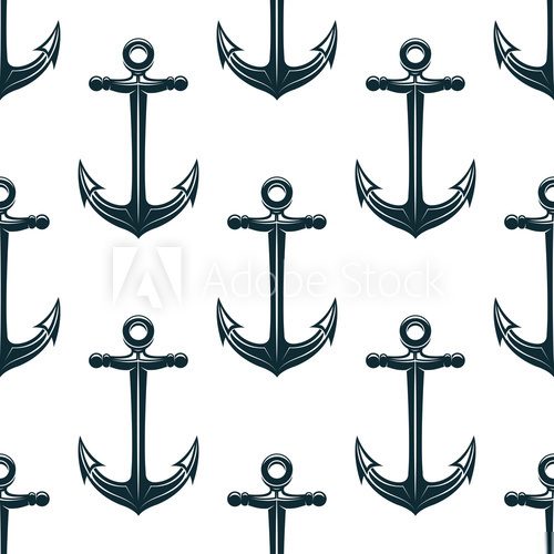 Fototapeta Vintage blue naval anchors seamless pattern