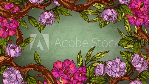 Fototapeta Vintage colorful floral frame