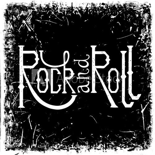 Fototapeta Vintage hand drawn lettering rock and roll on grunge background. Retro vector illustration. Design, retro card, print, t-shirt, postcard