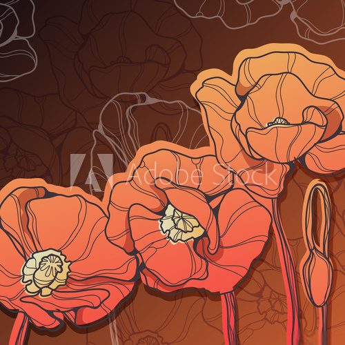 Fototapeta Vintage vector background with poppies