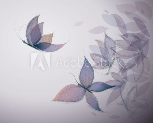Fototapeta Violet Flowers like Butterflies / Surreal sketch