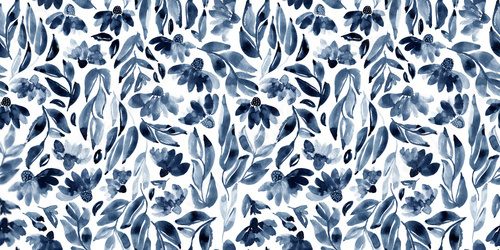 Fototapeta Watercolor floral in dark blue and white. Seamless pattern.