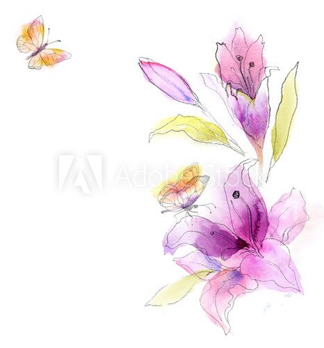 Fototapeta Watercolor flowers card