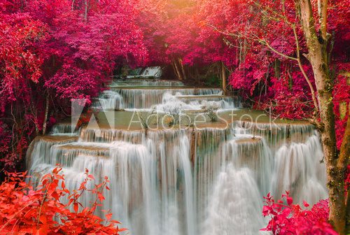 Fototapeta Waterfall in deep rain forest jungle (Huay Mae Kamin Waterfall i