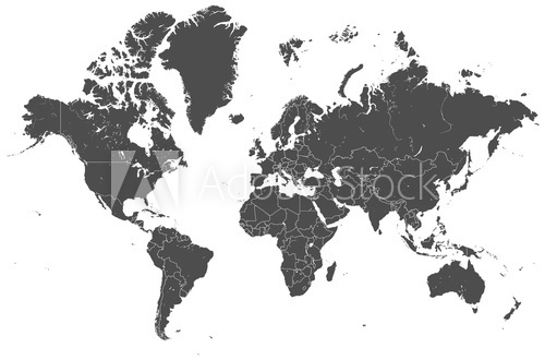 Fototapeta Welt Karte grau mit LÃ¤nder Grenzen Vektor Grafik