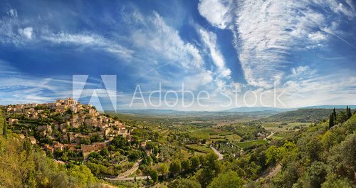 Fototapeta Wide angle panoramic view of Gordes
