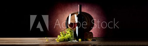 Fototapeta Wine and cask on table