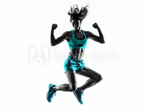 Fototapeta woman fitness jumping  exercises silhouette