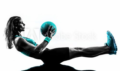 Fototapeta woman fitness Medicine Ball exercises silhouette