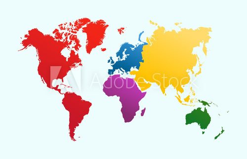 Fototapeta World map, colorful continents atlas EPS10 vector file.