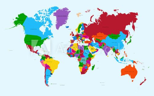 Fototapeta World map, colorful countries atlas EPS10 vector file.