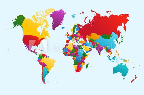 Fototapeta World map, colorful countries illustration EPS10 vector file.