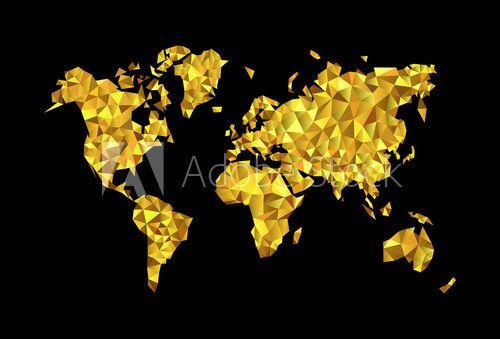 Fototapeta world map the low poly high-precision polygonal gold on a black