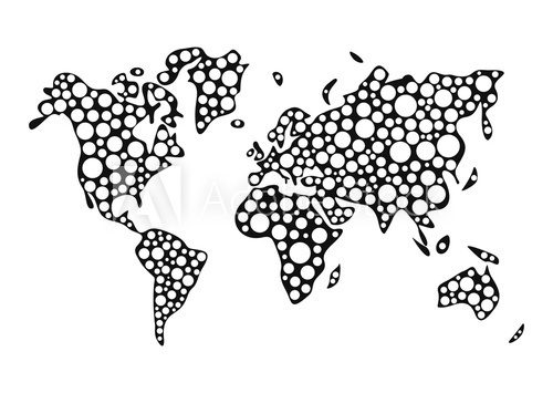 Fototapeta world map vector holes punched in Black and white