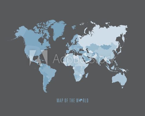 Fototapeta World map with different colored continents - Illustration