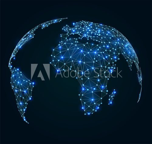 Fototapeta World map with shining points, network connections