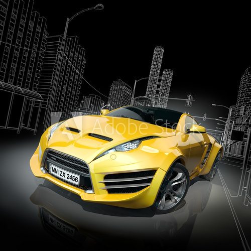 Fototapeta Yellow sports car. Original car design.