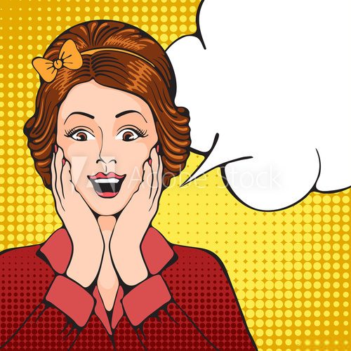 Fototapeta Young women with something pleasantly surprised. Pop Art girl. Vector illustration in retro style pop art.