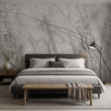 Aranżacja Fototapety Organiczny wzór delikatnych traw w naturalnej kolorystyce