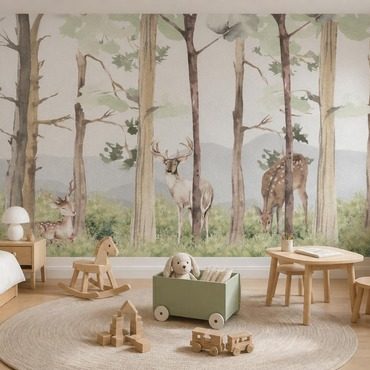 Aranżacja Fototapety Naturalistyczny motyw leśny z sarnami i jeleniami
