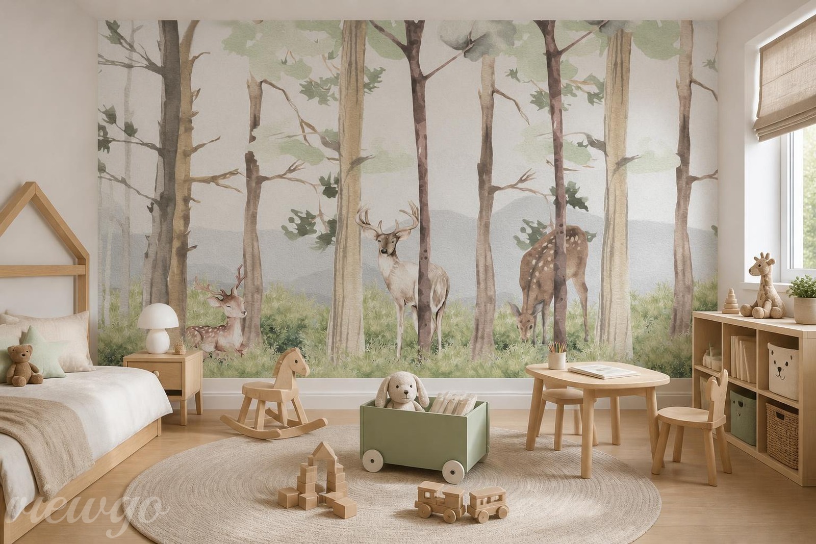 Aranżacja Fototapety Naturalistyczny motyw leśny z sarnami i jeleniami